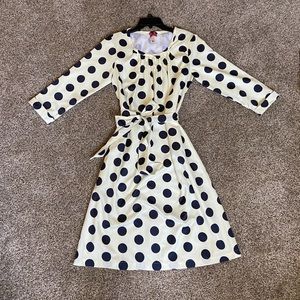 Cream & Navy Polka Dot Dress, size Medium